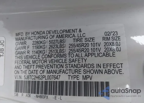 2023 Acura Rdx A-Spec Package из США, поврежденный, VIN 5J8TC2H62PL007647